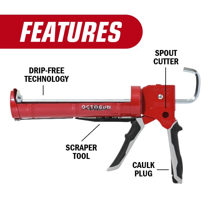 Newborn 930-GTD Drip-Free Smooth Hex Rod Cradle Caulking Gun with Gator Trigger Comfort Grip, 1/10 Gallon Cartridge, 10:1 Thrust Ratio