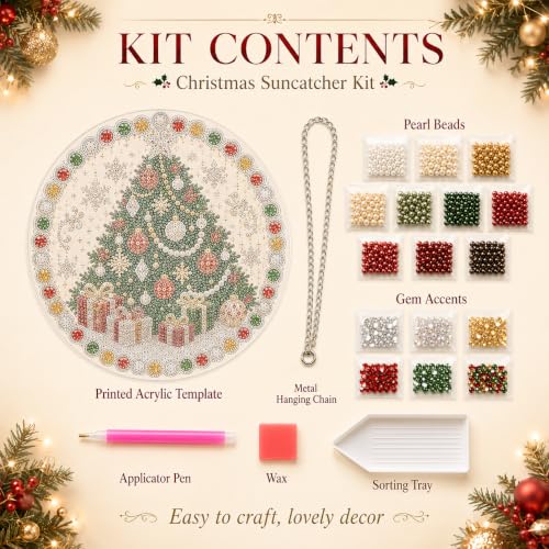 AYTHSRIC Christmas Pearl Diamond Painting Suncatcher Kit, Acrylic DIY Diamond