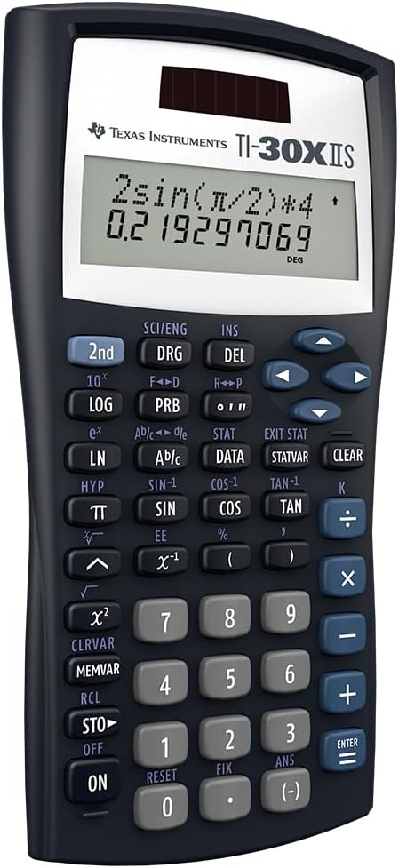 Texas Instruments TI-30XIIS Scientific Calculator, Black with Blue Accents (30XIIS/TBL/1L1/BK)