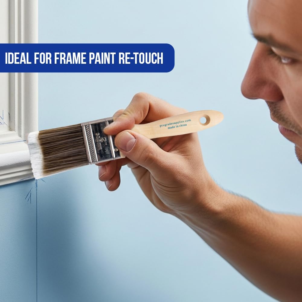 Pro Grade Paint Brushes, 5-Piece Paint Brush Set, Flat & Angle Brushes for Walls, Trim, Cabinets, Interior & Exterior Latex and Oil Paints, Stains