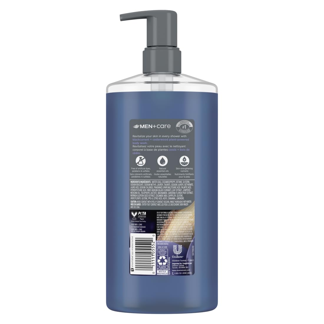 DOVE MEN Moisturizing Body Wash | #1 Dermatologist Body Wash for Men, Sulfate Free, Paraben Free, & Dye Free | Blackcurrant + Cedarwood, 26oz
