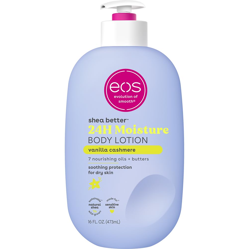 eos Shea Better Body Lotion Vanilla Cashmere, 24-Hour Moisture Skin Care, Lightweight & Non-Greasy, Natural Shea, Vegan, Vanilla Body Lotion, 16 fl oz