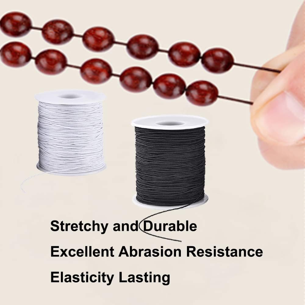 LUSTEMBER Stretchy String for Bracelets, 4 Rolls 1 mm Sturdy Elastic String Elastic Cord for Jewelry Making, Necklaces, Beading (2 Black+ 2 White)