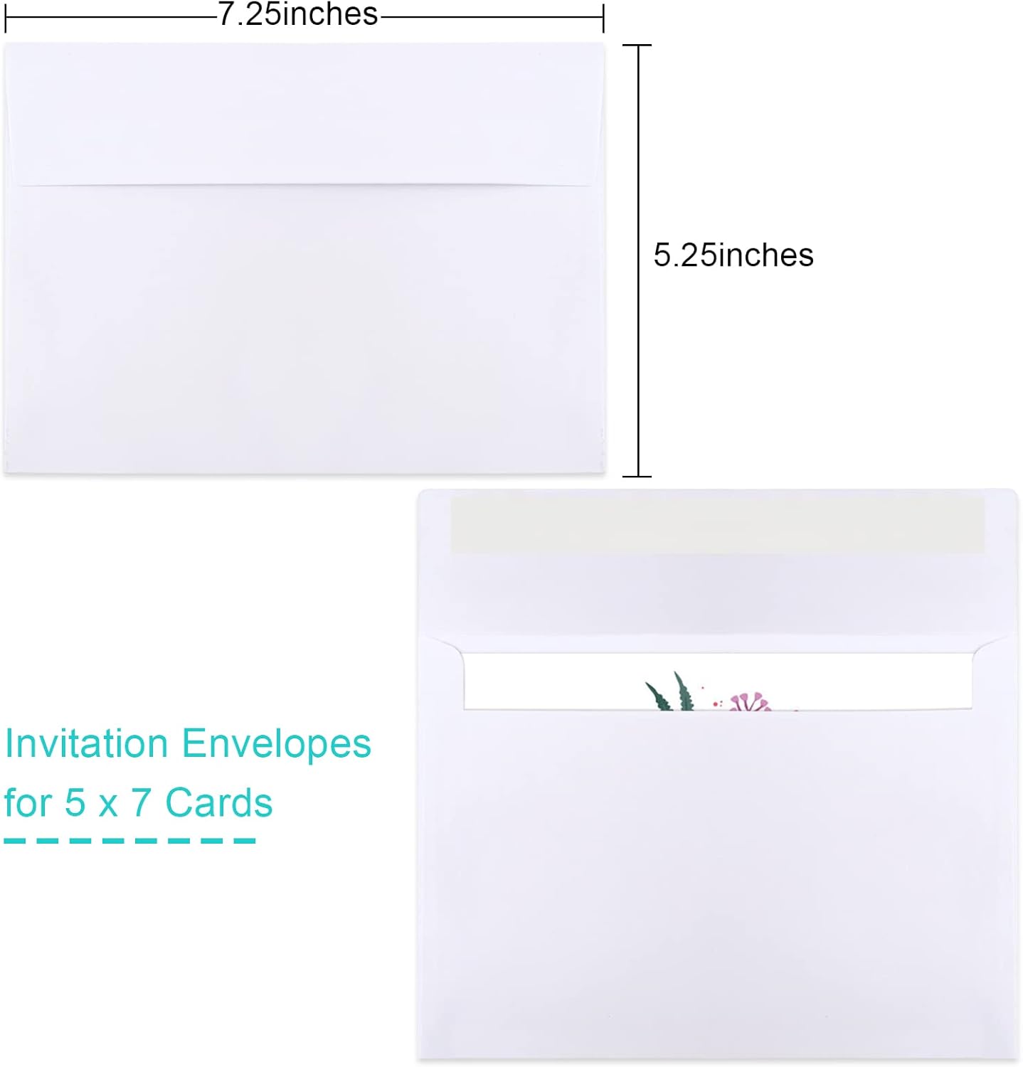 50 Packs 5x7 Envelopes, White A7 5x7 Envelopes for Invitations, Printable, Self Seal for Weddings, Photos, Postcards, Greeting Cards, Mailing