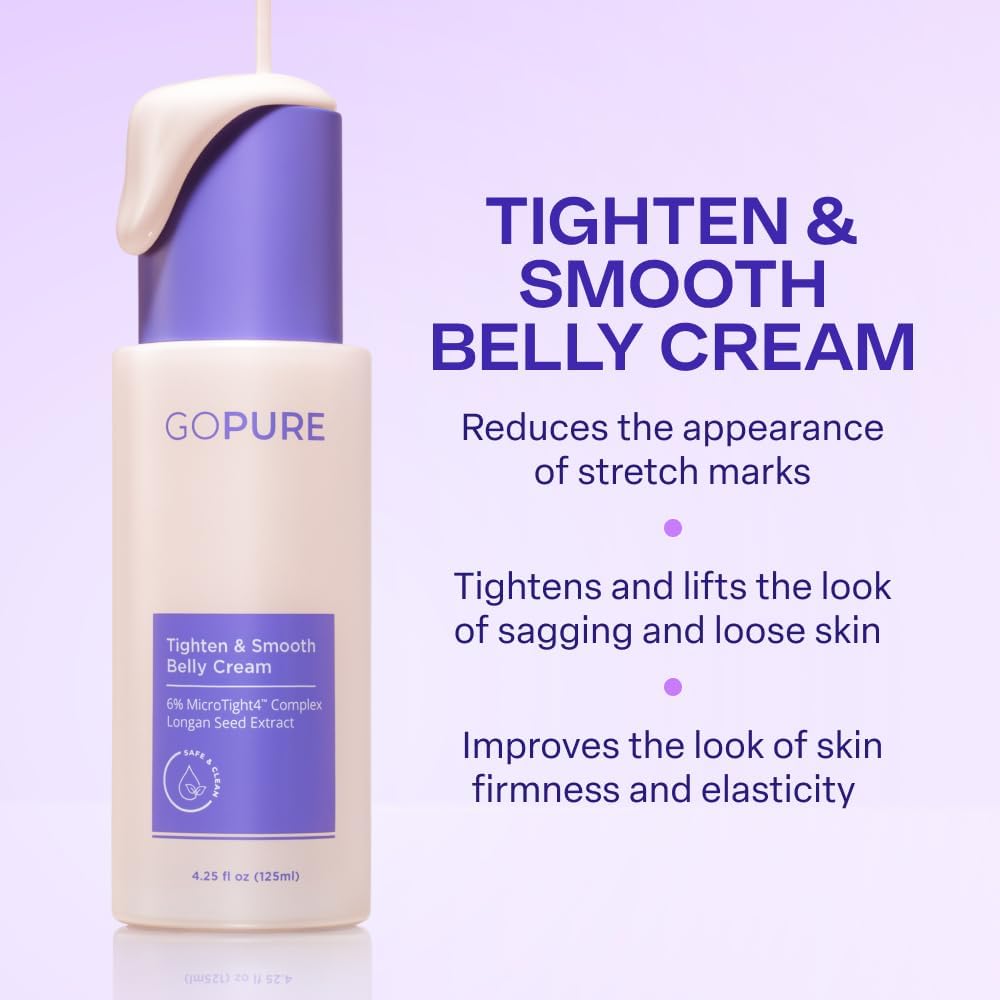 goPure Firming Belly Cream - Dermatologist-Developed Moisturizer with MicroTight4 Complex - Green Microalgae, Longan Seed, Copper Tripeptide-1 - Quick Absorbing for Smooth, Firmer-Looking Skin