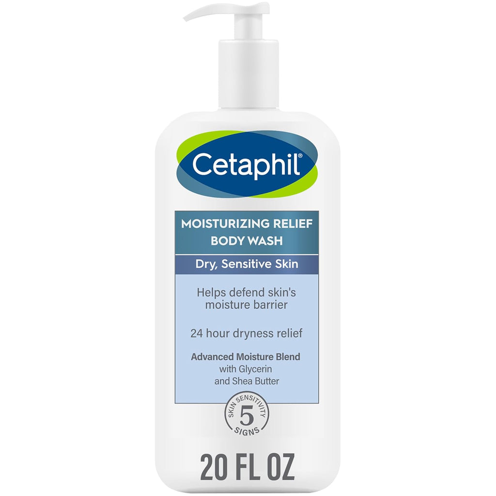 Cetaphil Body Wash, Moisturizing Relief Body Wash for Sensitive Skin, Creamy Rich Formula Gently Cleanses and Gives 24 Hour Relief to Dry Skin, Hypoallergenic, Fragrance Free, 20 oz