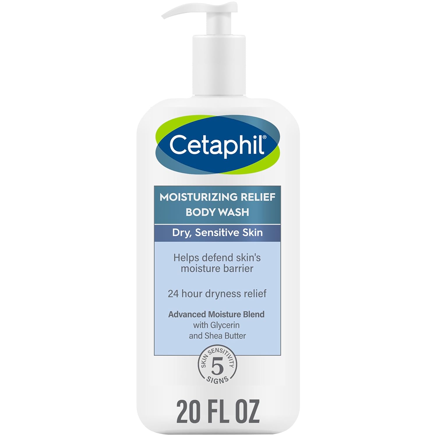 Cetaphil Body Wash, Moisturizing Relief Body Wash for Sensitive Skin, Creamy Rich Formula Gently Cleanses and Gives 24 Hour Relief to Dry Skin, Hypoallergenic, Fragrance Free, 20 oz