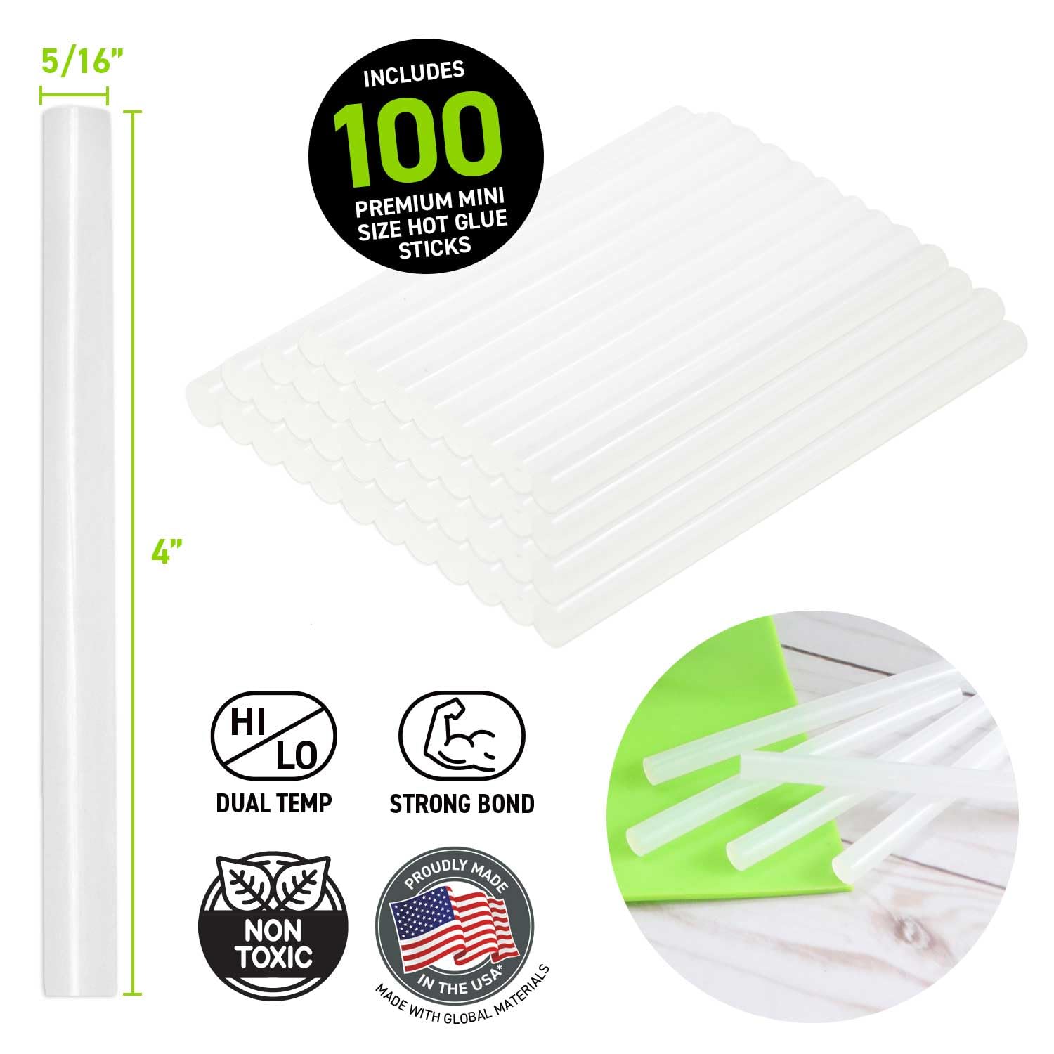 Surebonder DT-100 Mini Size Hot Glue Sticks for Glue Guns 0.27 in. Diameter, 4 in. Length - All Purpose, All Temperature - Great for DIY, Arts, and Crafting - 100 Pack, Clear