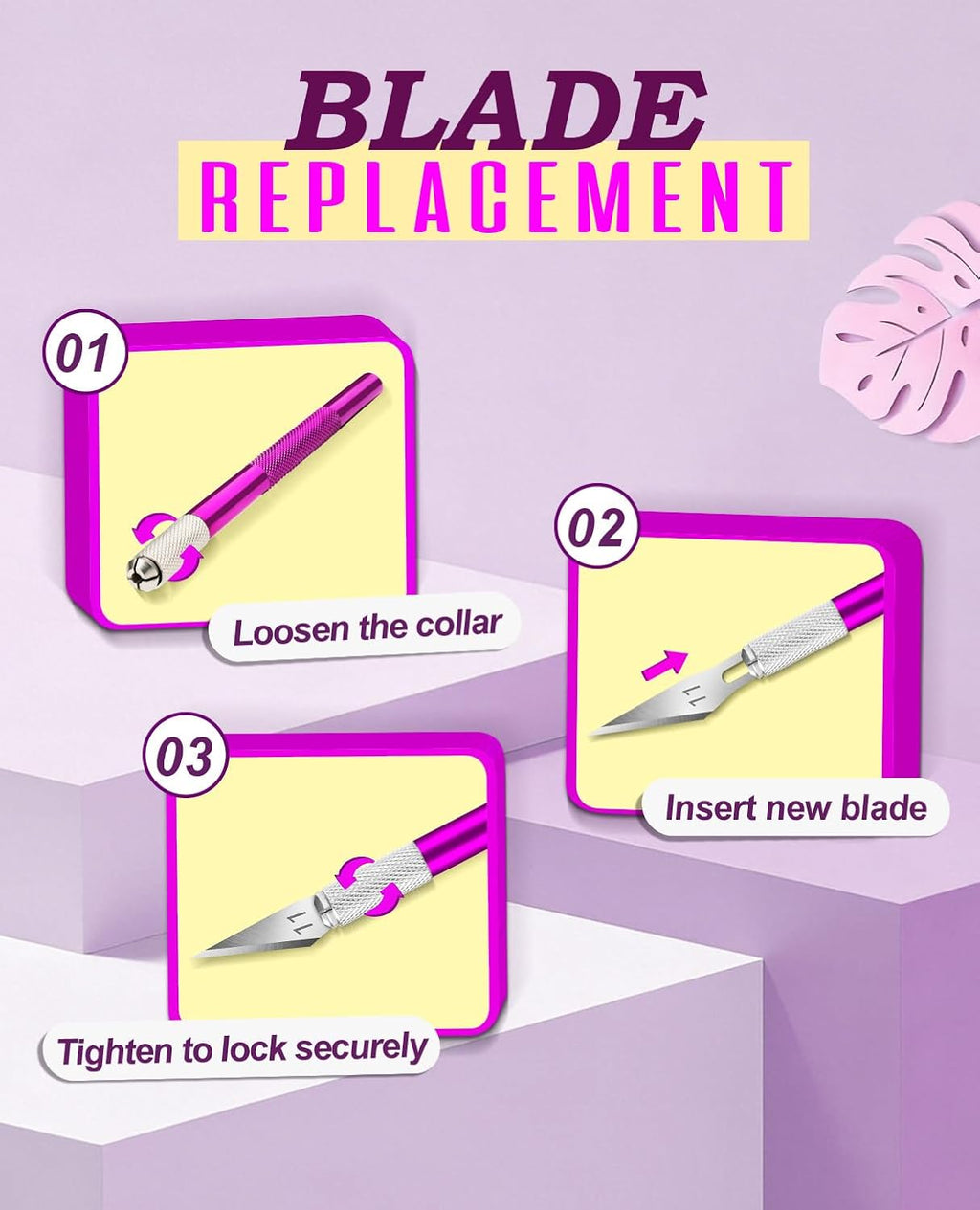 DIYSELF Craft Knife with 10 Extra #11 Blades, Precision Hobby Knife Set with Steel Ruler, Exacto Knife for Crafting, Polymer Clay, Pottery, Paper, Vinyl, Stencil & Model Making (Purple)
