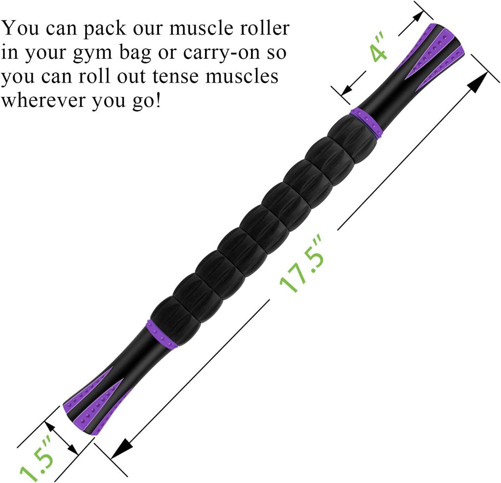 Muscle Roller Massage Roller Stick- Deep Tissue Fascia Blaster for Myofascial Pain Relief, Lymphatic Drainage & Body Sculpting, Handheld Physical Therapy & Recovery Tool (Purple Black-18 inch)