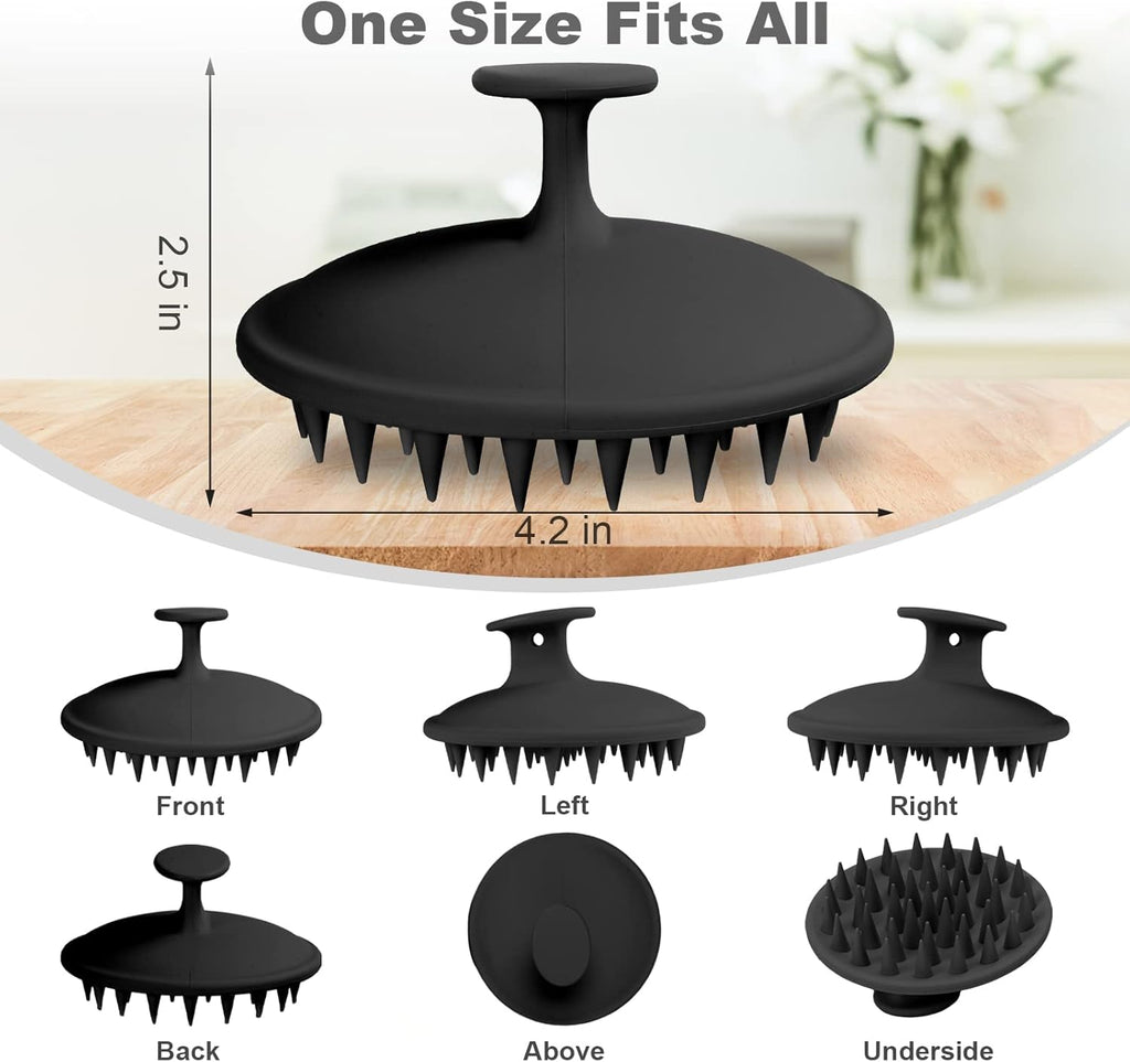 Meartchy Silicone Scalp Massager Shampoo Brush, Scalp Brush for Hair Growth & Dandruff Removal, Hair Scrubber Scalp Stimulator Exfoliator Brush with Soft Bristles for Wet Dry Scalp Care (Black)