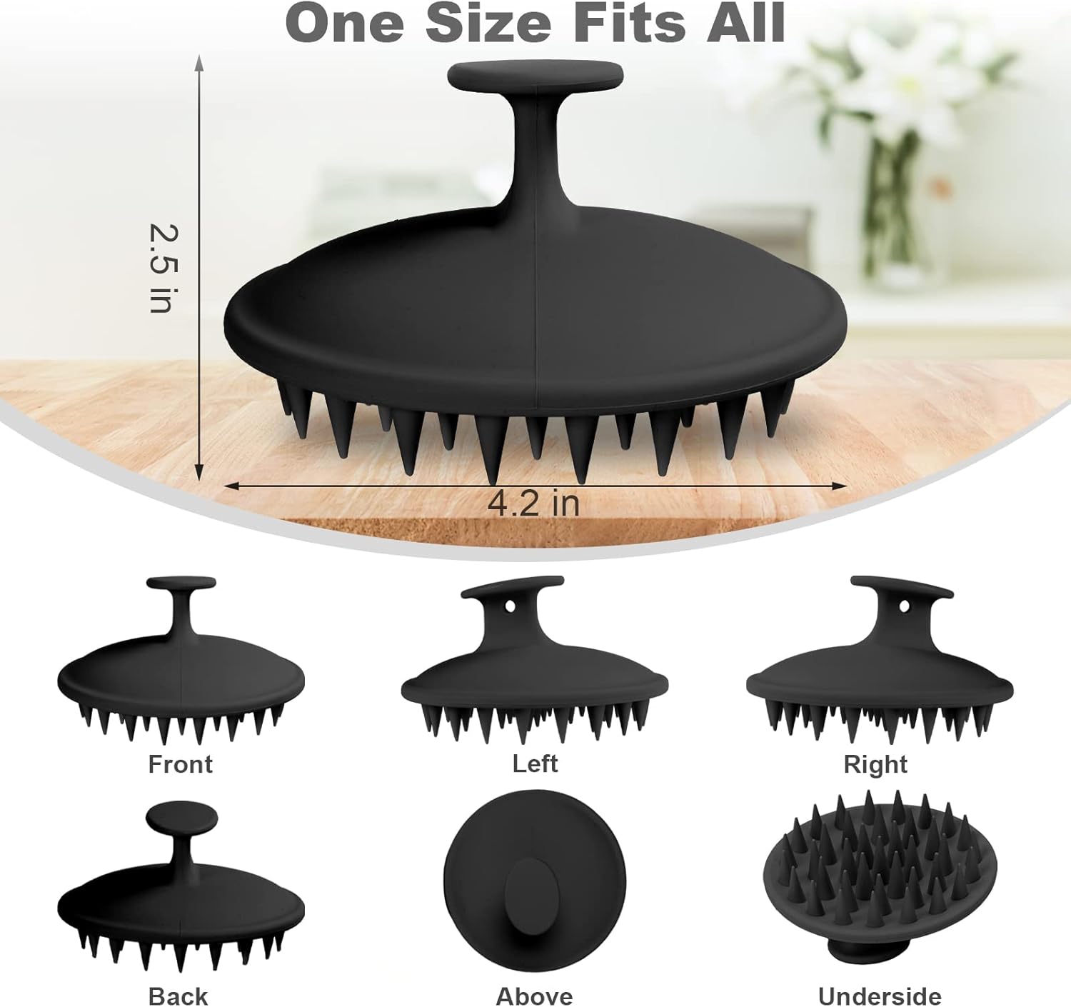 Meartchy Silicone Scalp Massager Shampoo Brush, Scalp Brush for Hair Growth & Dandruff Removal, Hair Scrubber Scalp Stimulator Exfoliator Brush with Soft Bristles for Wet Dry Scalp Care (Black)