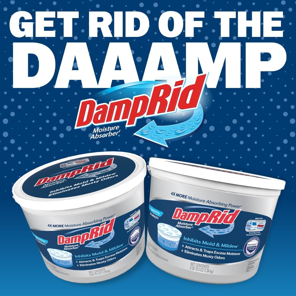 DampRid Hi-Capacity Moisture Absorber Bucket, Fragrance Free, 2 lb. 15.5 oz. & Moisture Detection Strip (2 Pack), Attracts & Traps Excess Moisture