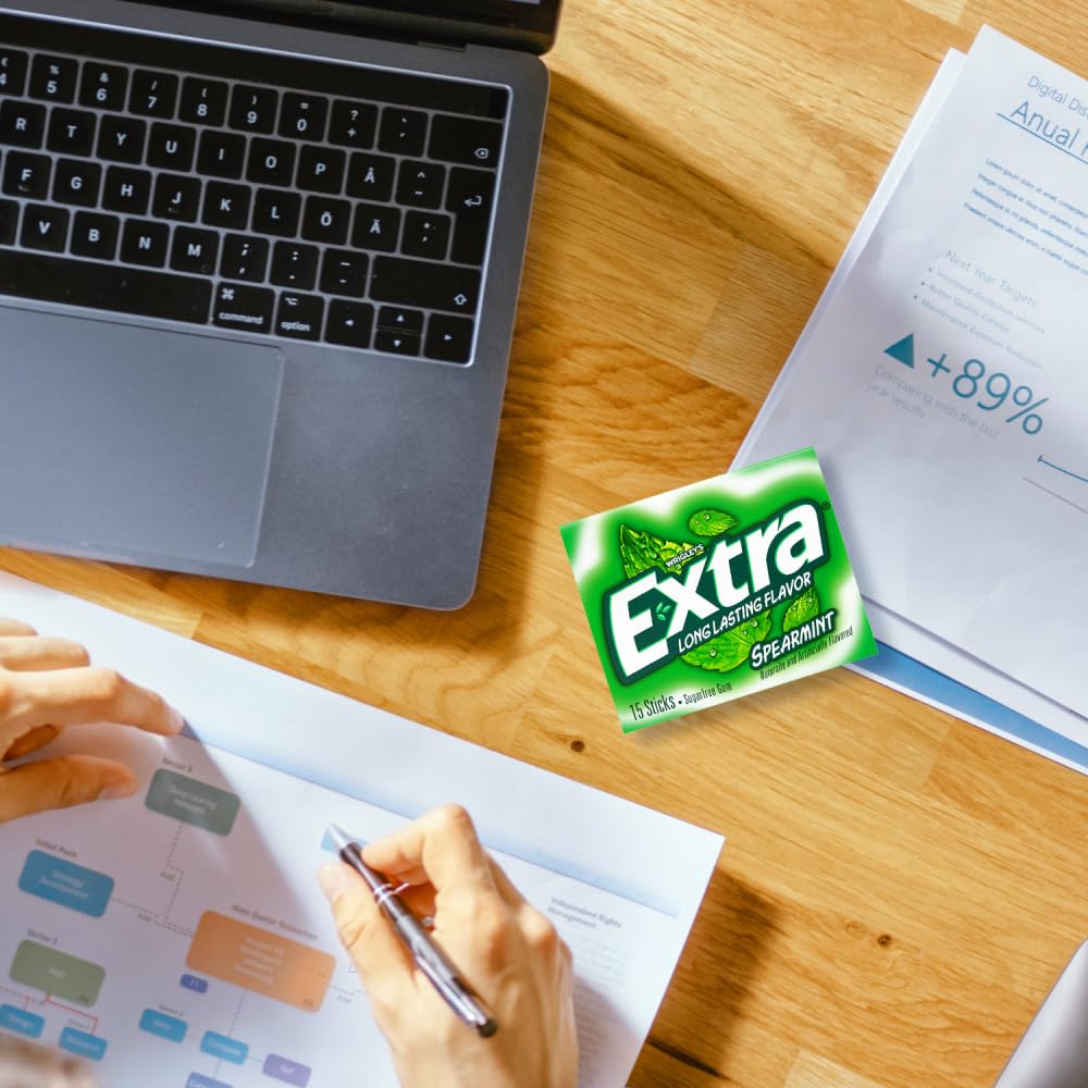 Extra Gum Spearmint Sugarfree Gum Bulk, Individually Wrapped, Perfect for Long Lasting Fresh Breath at School, Work & Travel 15 Count, Pack of 10