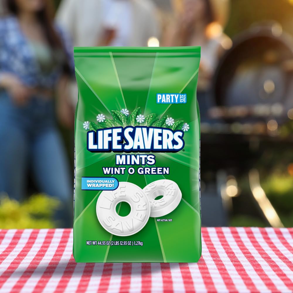 LIFE SAVERS Wint-O-Green Summer Candy Individually Wrapped Hard Mints, Party Size, 2.8 LB Bulk Bag