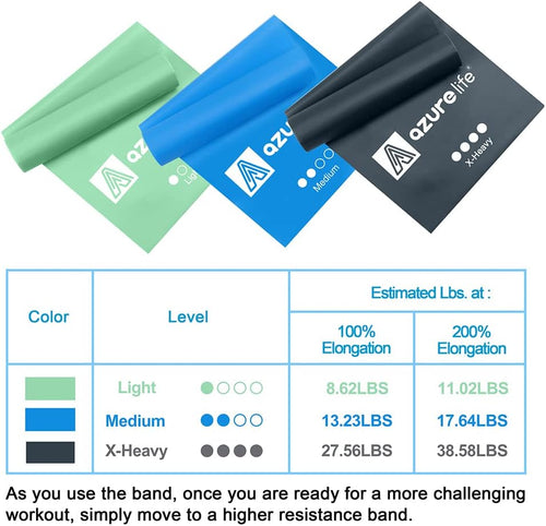 A AZURELIFE Resistance Bands,Professional Long Non-Latex Elastic Stretch Bands,Exercise Bands for Physical Therapy, Yoga, Pilates, Rehab, at-Home or The Gym Workouts, Strength Training