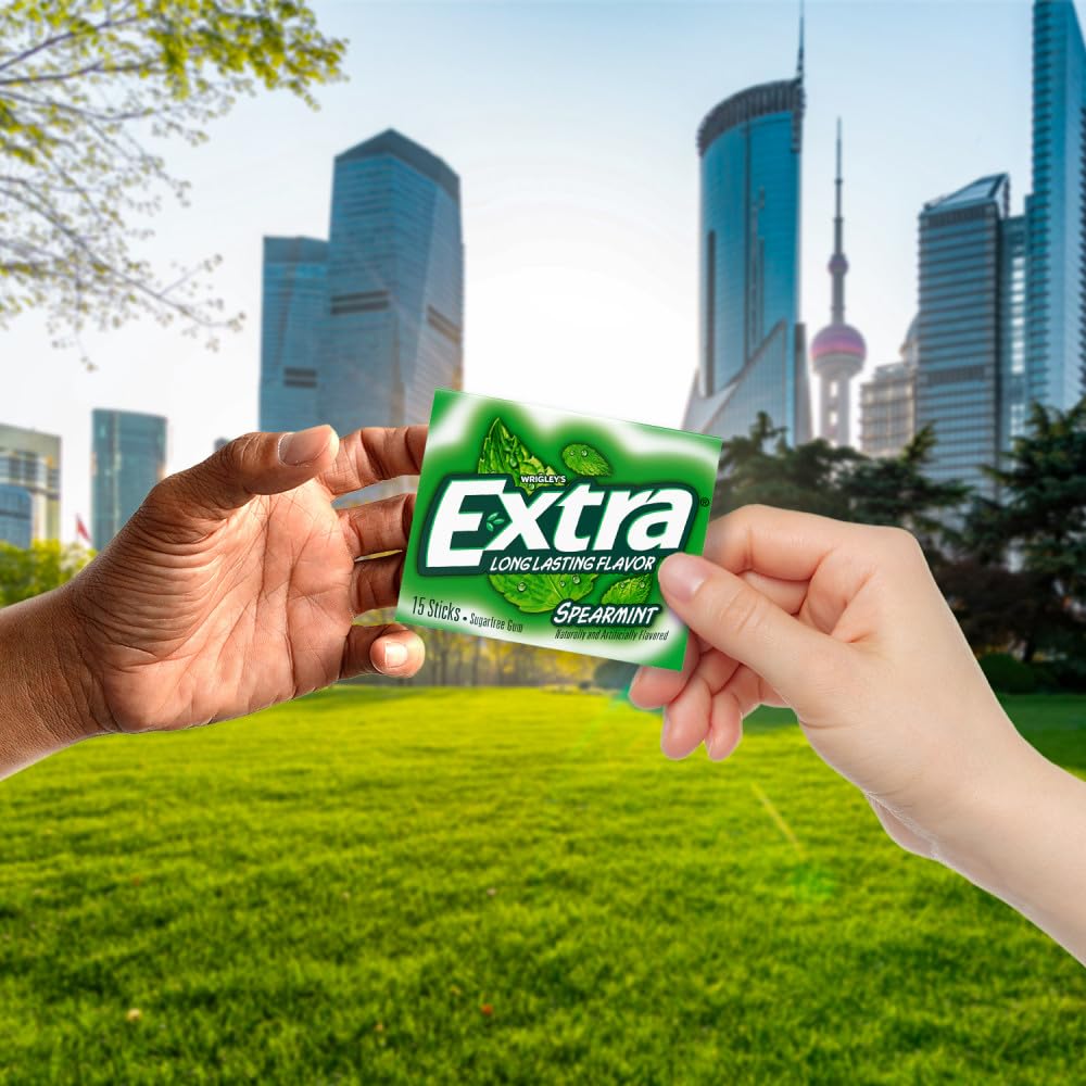 Extra Gum Spearmint Sugarfree Gum Bulk, Individually Wrapped, Perfect for Long Lasting Fresh Breath at School, Work & Travel 15 Count, Pack of 10
