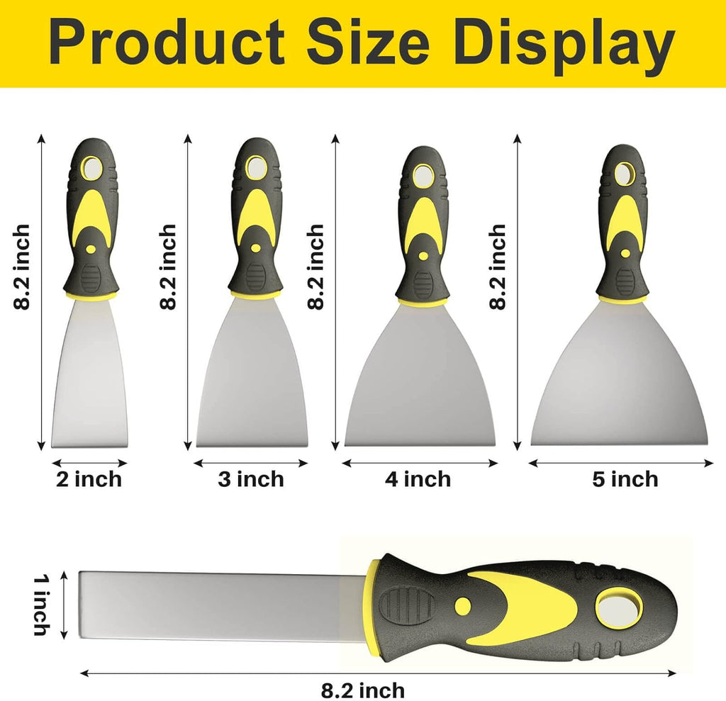 Rerdeim 5Pcs Putty Knife, Set, 1" 2" 3" 4" 5" Scraper, Spackle Knife, Paint Scraper, Scraper Tool, No Rusting, Perfect For Repairing Drywall, Removing Wallpaper, Mud, Plaster Scraping