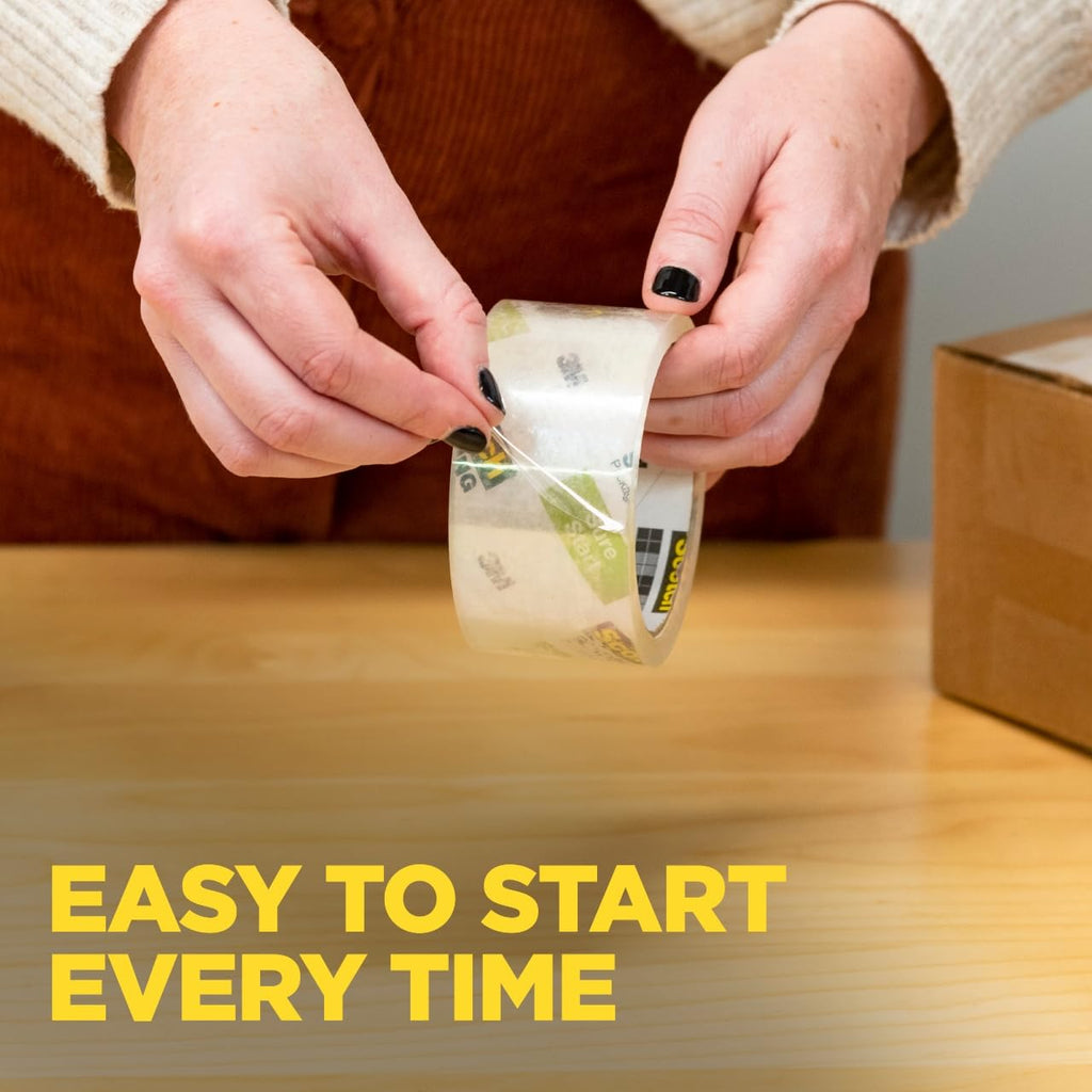 Scotch Sure Start Packing Tape, Clear, Quiet Unwind and Easy Start, 1.88 in. x 22.2 yd., 6 Tape Rolls with Dispensers