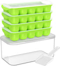 DOQAUS Ice Cube Tray with Lid and Bin - 4 Pack Ice Bucket Kits, Stackable Silicone Ice Trays for Freezer, Easy Pop Out, BPA Free for Cocktail, Coffee, Soup, Food, RV, Kitchen