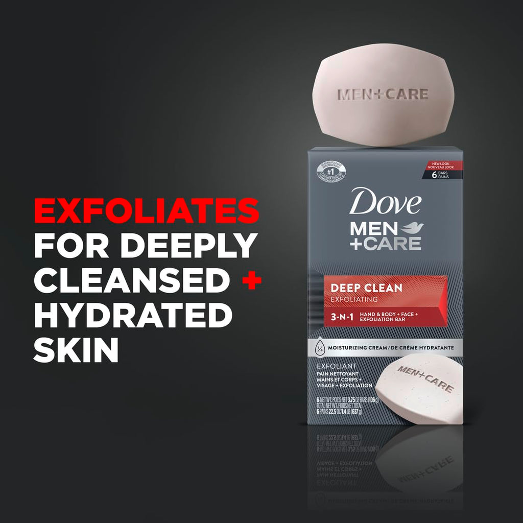 Dove Men + Care Deep Clean Body + Face Bars, Purifying Grains, 3.75 oz, 6 Ct