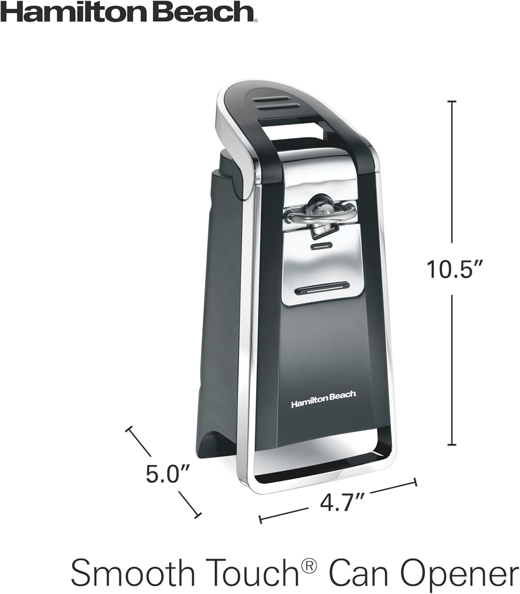 Hamilton Beach Smooth Touch Electric Automatic Can Opener with Easy Push Down Lever, Eliminates Sharp Edges, Opens All Standard-Size and Pop-Top Cans, Extra Tall, Black and Chrome (76606AG)