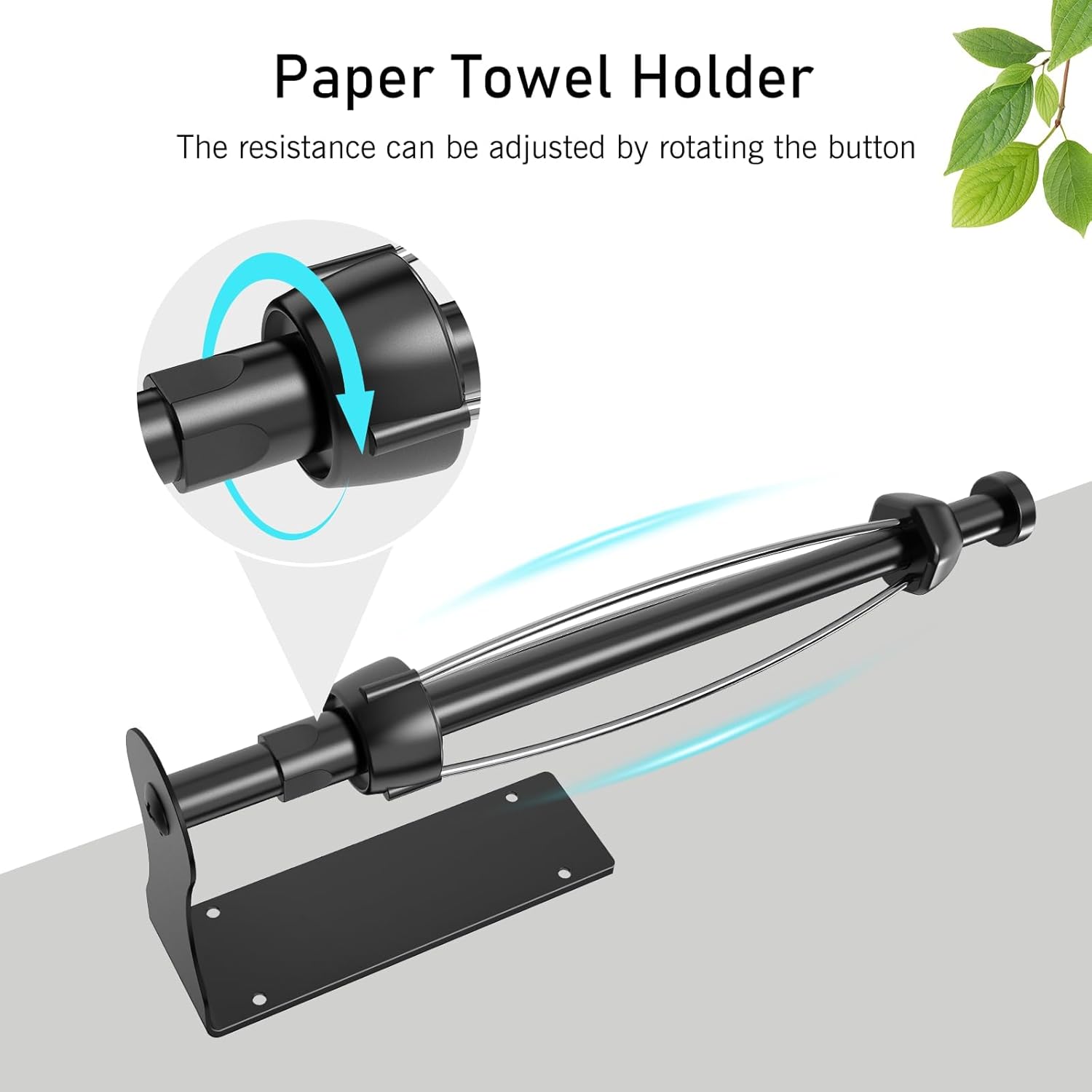 SetSail Paper Towel Holder, Single Hand Operable Paper Towel Holder Under Cabinet with Adjustable Damper, Easy Tear, Wall Mount, Self-Adhesive or Drilled for Kitchen Bathroom, Black