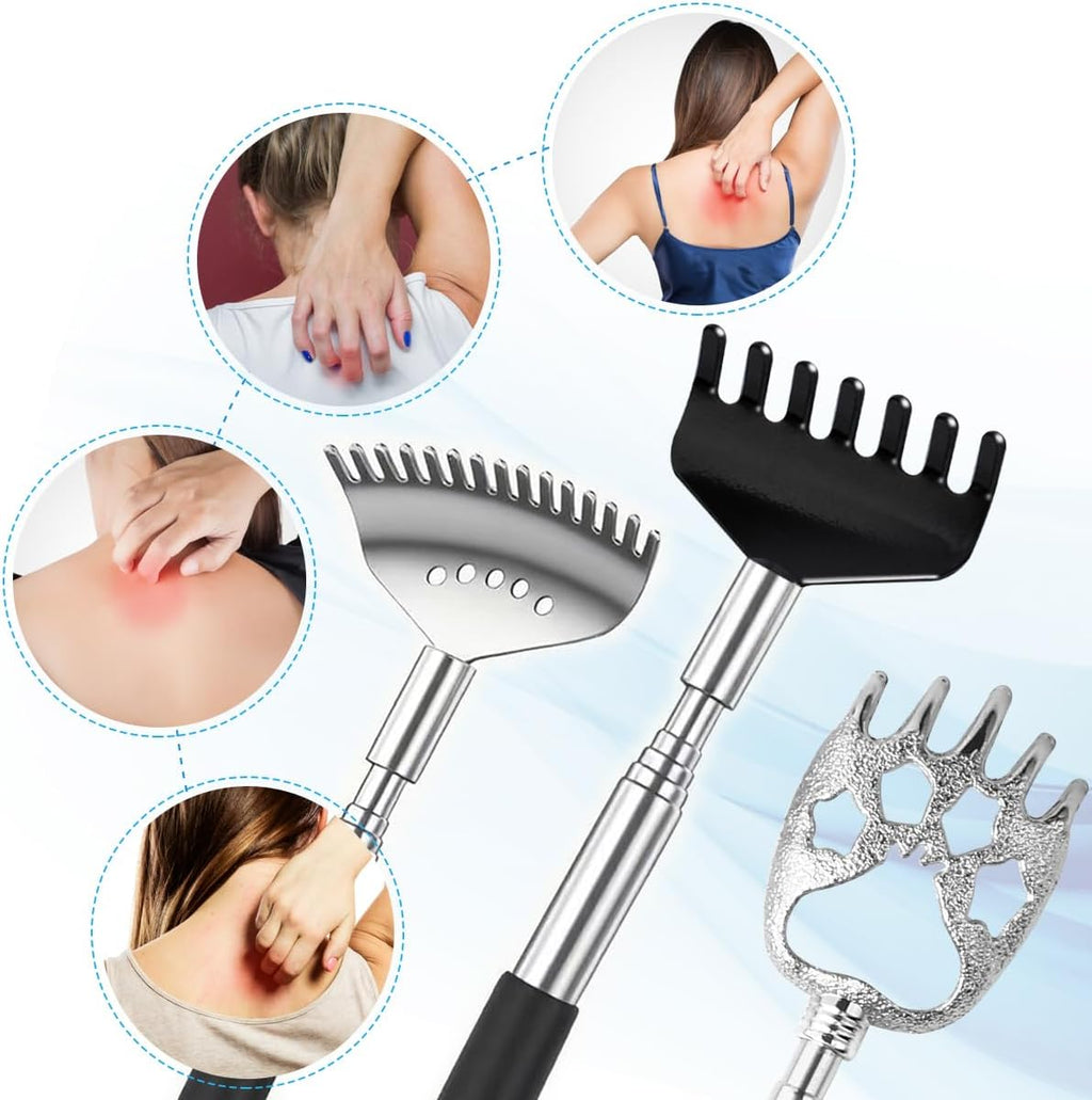 Yeipis 3 Pack Different Back Scratcher Metal Portable Telescoping with Rubber Handles, Extendable Back Massager Tool with Beautiful Box, Stocking Stuffers for Men Women Christmas Presents(Black)