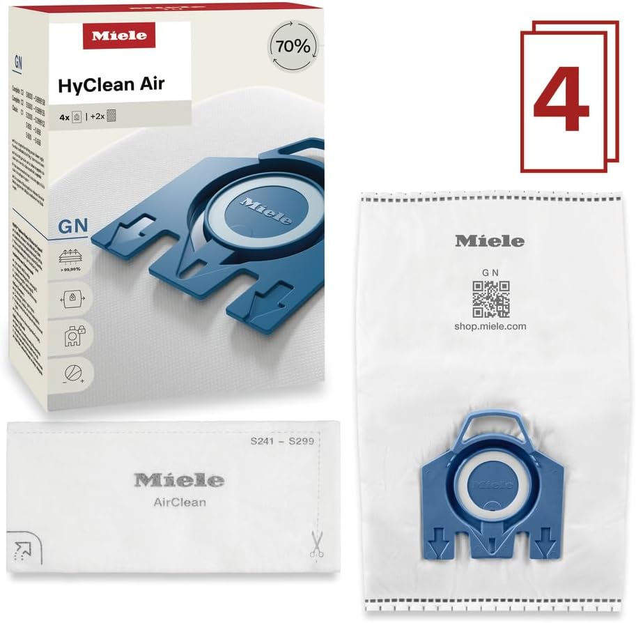 Miele Genuine AirClean GN Vacuum Cleaner Bags, 4 Bags Included, for Miele Complete C2 and C3 Vacuum Cleaners
