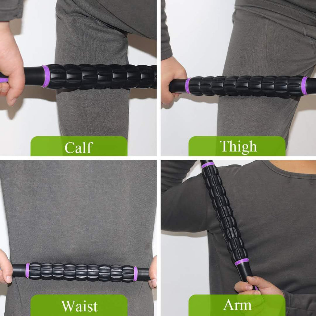Muscle Roller Massage Roller Stick- Deep Tissue Fascia Blaster for Myofascial Pain Relief, Lymphatic Drainage & Body Sculpting, Handheld Physical Therapy & Recovery Tool (Purple Black-18 inch)