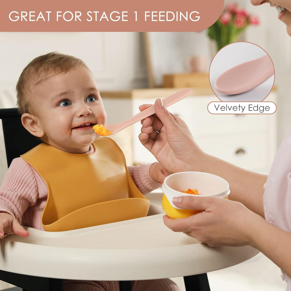 6-Piece Silicone Baby Feeding Spoons, First Stage Infant Spoons, Soft-Tip Easy on Gums I Baby Training Spoon | Infant Utensils Feeding Supplies, Dishwasher...