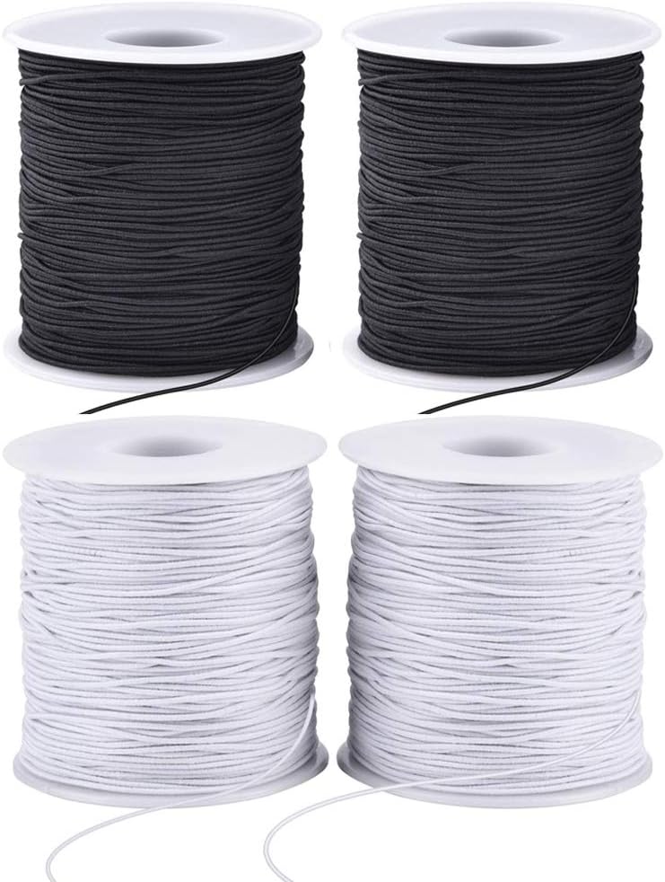 LUSTEMBER Stretchy String for Bracelets, 4 Rolls 1 mm Sturdy Elastic String Elastic Cord for Jewelry Making, Necklaces, Beading (2 Black+ 2 White)