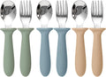 Eascrozn Toddler Utensils, 6 Pack kids Silverware Set with Silicone Handle, 18/8 Stainless Steel Children Safe Forks and Spoons, Dishwasher Safe