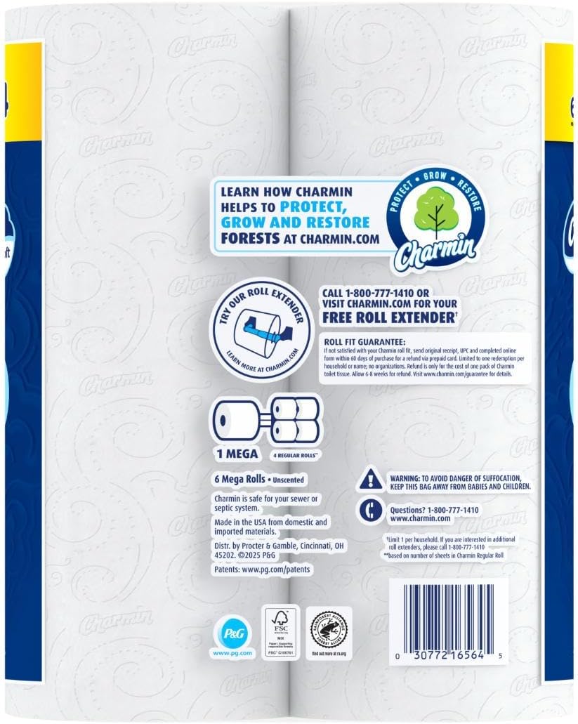 Charmin Ultra Soft Toilet Paper, 6 Mega Rolls = 24 Regular Rolls