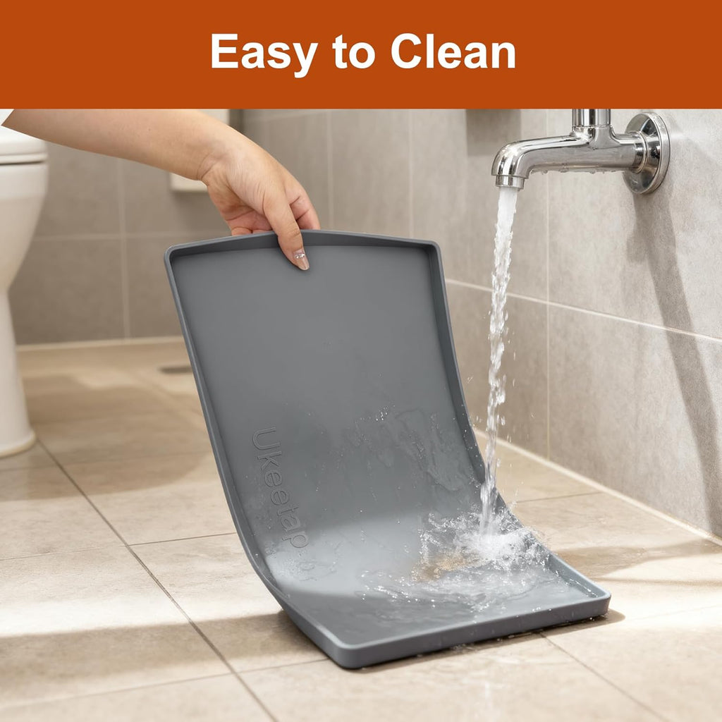 ukeetap Extra Thick Silicone Mat Waterproof with Raised Edge 19” x 12”, BPA Free Non-Slip Dog & Cat Food Mat, Feeding Mat for Food and Water Bowls, Spill Proof Mat to Protect Floors, Gray
