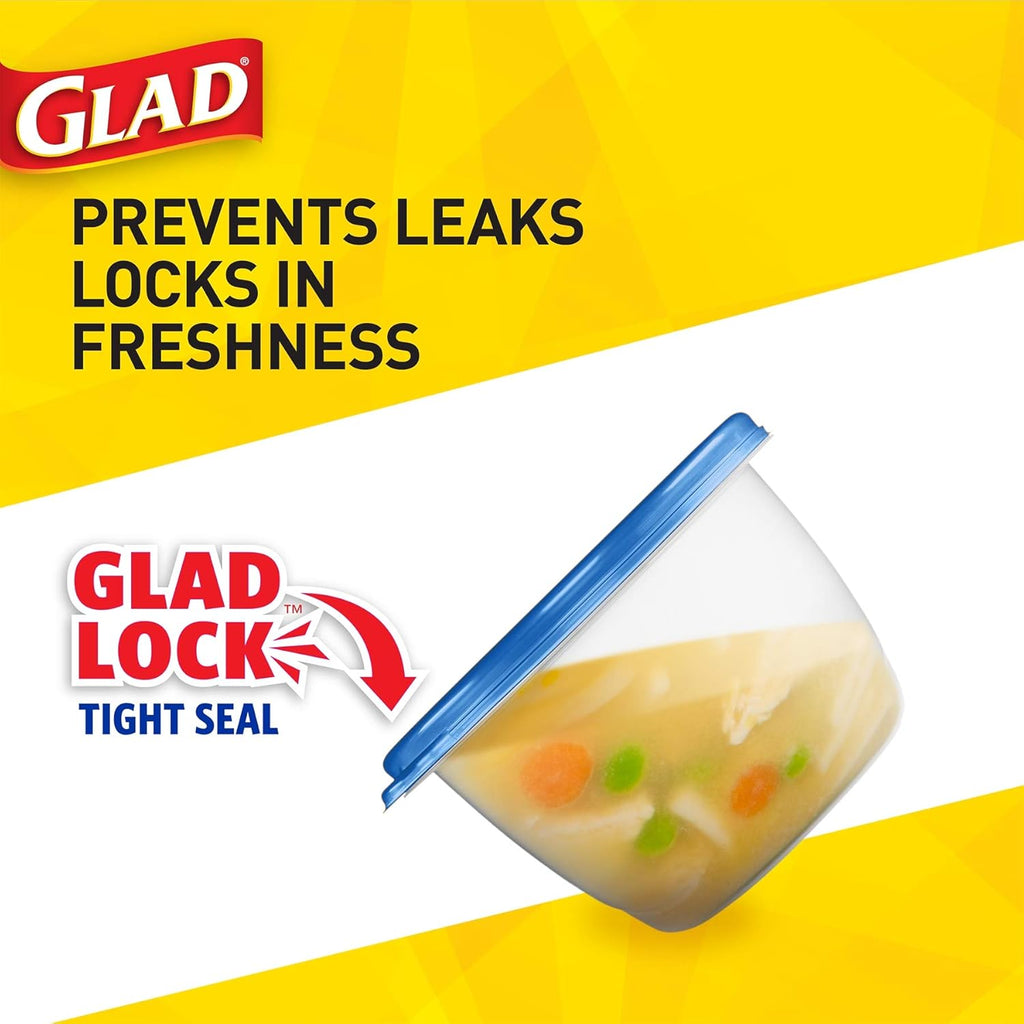 Glad GladWare Medium Rectangle Food Storage Containers with Lids, BPA Free Plastic for Soups Salads and Meal Prep, Airtight Leak Resistant, Microwave Dishwasher Freezer Safe, 24 Oz, 5 Count