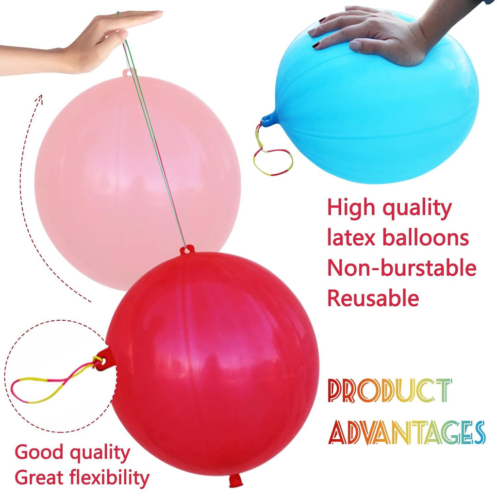 LEEZZIZZ 30Pcs Punch Balloons, Thickened Neon Punching Balloon Heavy Duty Party Favors for Kids with Rubber Band Handle, Bouncy Balls for Birthday Weddings Goodie Bag Stuffer Supply