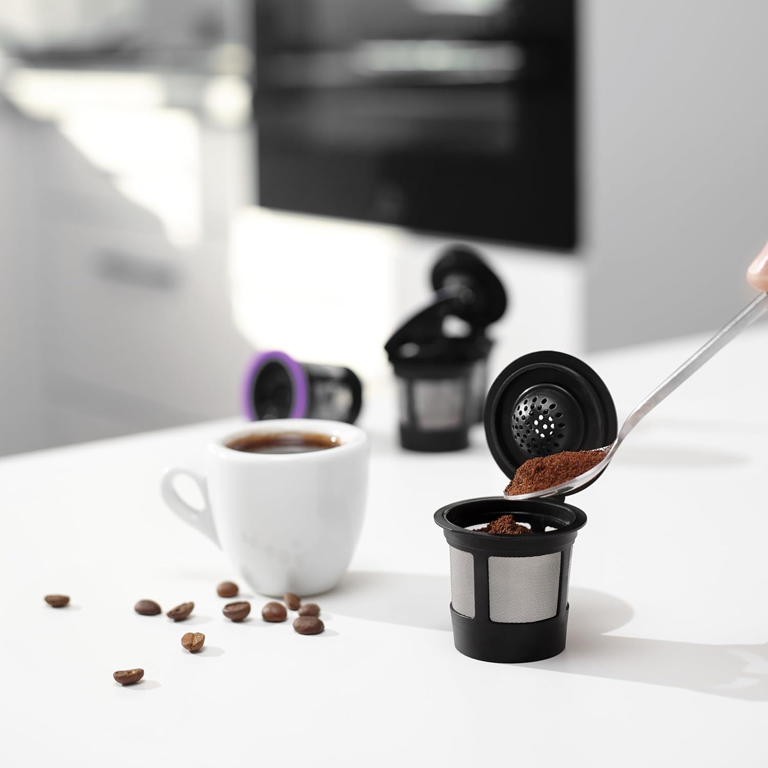 4 Black Reusable K Cups for Keurig Coffee Makers - Compatible with Keurig K-Classic, K-Select, K-Duo, K-Elite, K-Latte