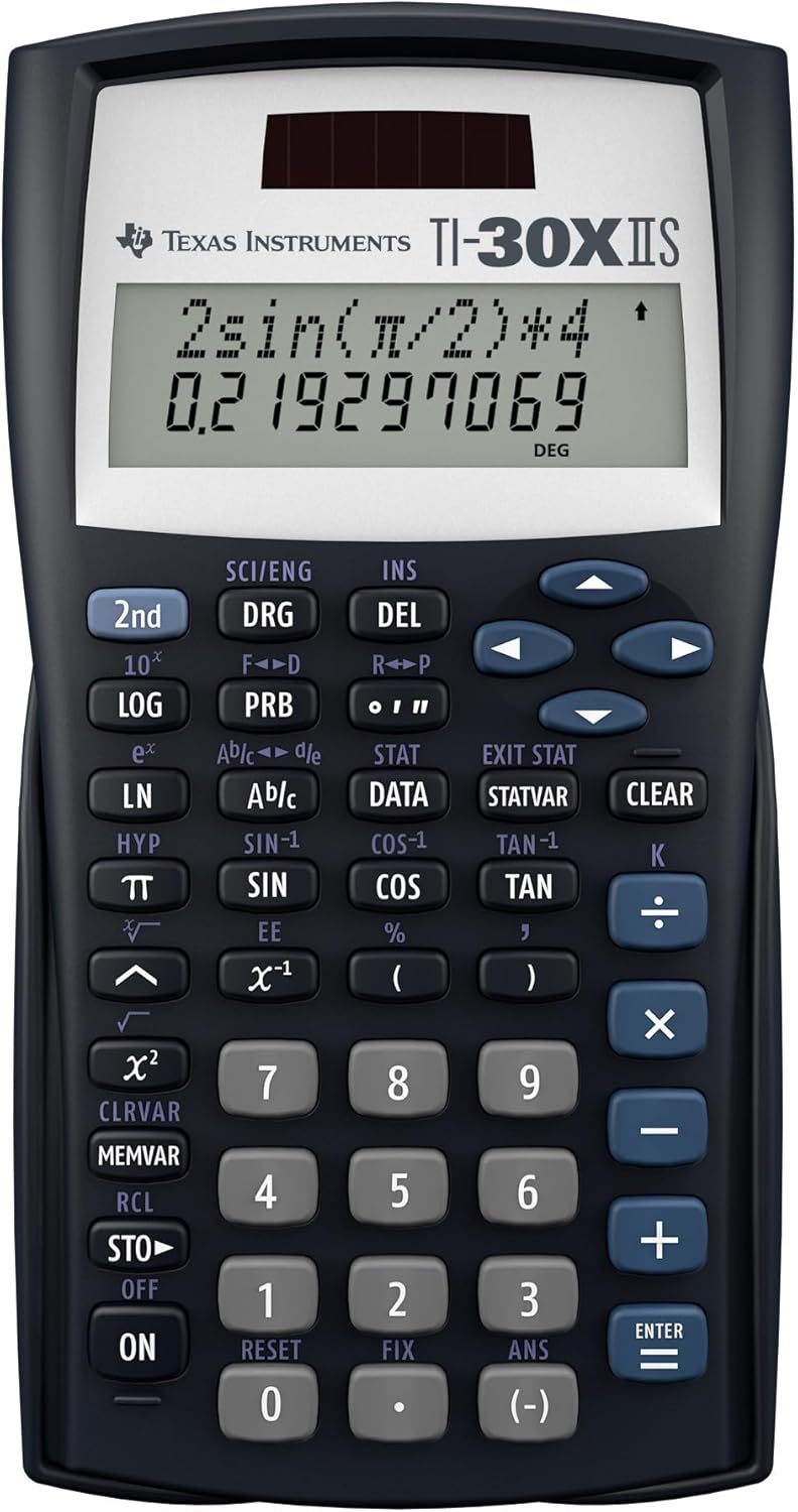 Texas Instruments TI-30XIIS Scientific Calculator, Black with Blue Accents (30XIIS/TBL/1L1/BK)