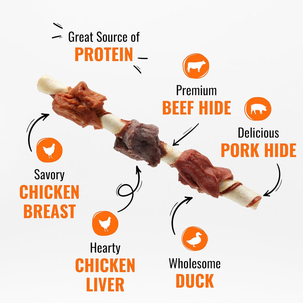 Good ‘n’ Fun Triple Flavor Kabobs Chews for All Dogs, 24 Ounces, Treat Your Dog to Long-Lasting Chews Made from Beef Hide, Real Chicken, Pork Hide, Duck and Chicken Liver