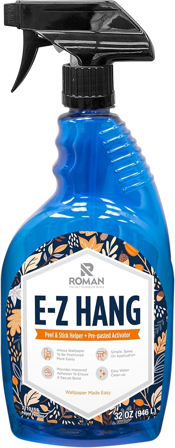 Roman’s E-Z Hang Peel & Stick Wallpaper Helper, Clear, Non-Staining, 32 Fluid Ounces