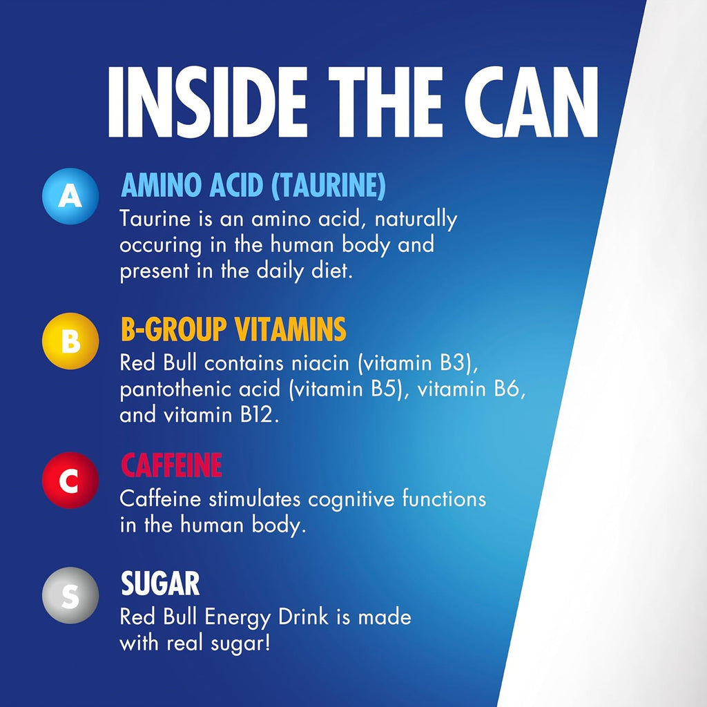 Red Bull Energy Drink with 80mg Caffeine plus Taurine & B Vitamins, 8.4 Fl Oz, Pack of 24 Cans