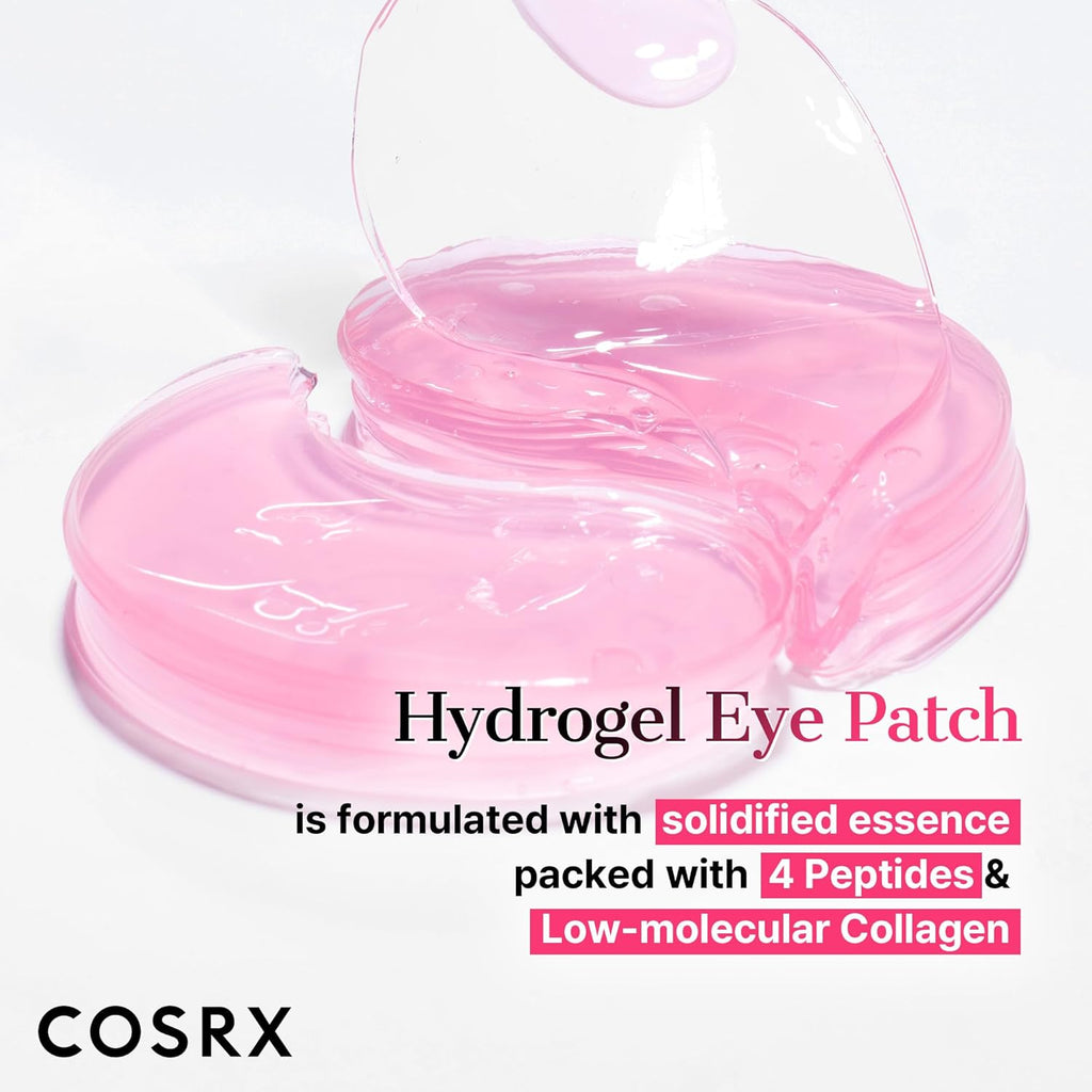 COSRX Pink Peptides Collagen Hydrogel Eye Patch for Puffy Eyes, Dark Circles & Fine Lines, Cooling Under Eye Patches (60), Korean Skin Care