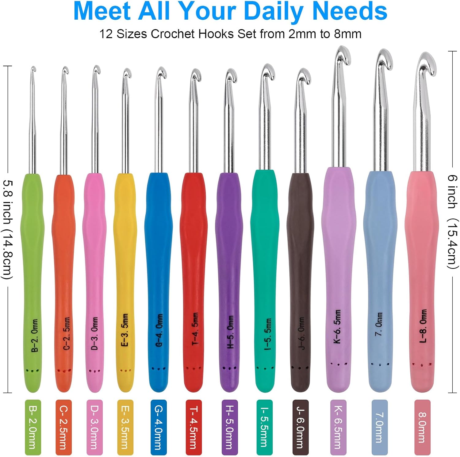 MECHEER Crochet Hooks 12 Sizes Crochet Hook Set, 51 Pack Yarn Crochet Kit for Beginners, Knitting Needles with Ergonomic Handles for Arthritic Hands, Crochet Needle Kit with Blue Case for Crocheters