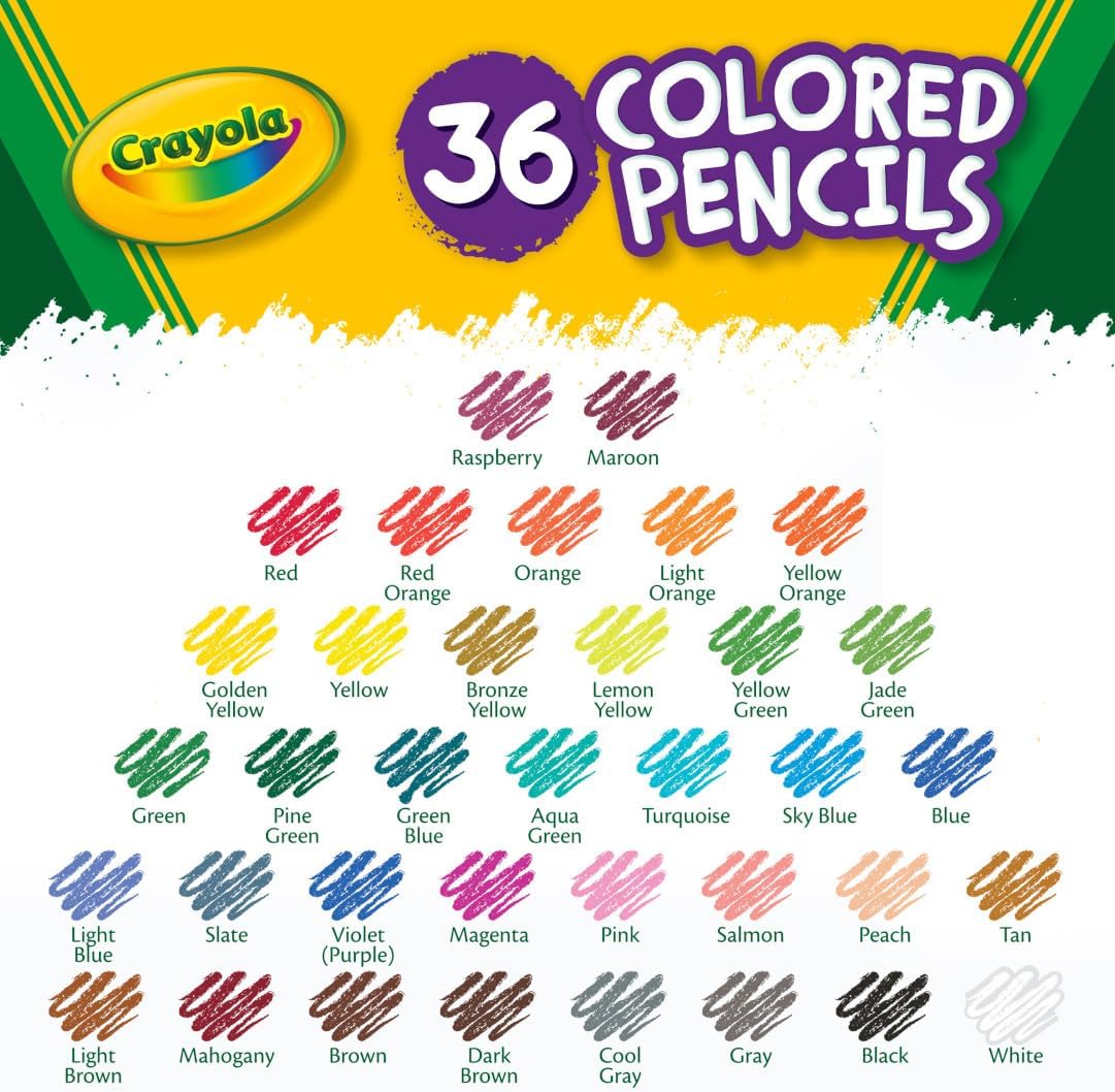 Crayola Colored Pencils (36ct), Kids Pencil Set, Pre-Sharpened Coloring Book Pencils for Kids & Adults, Arts & Crafts Supplies, Coloring Gift, Ages 3+