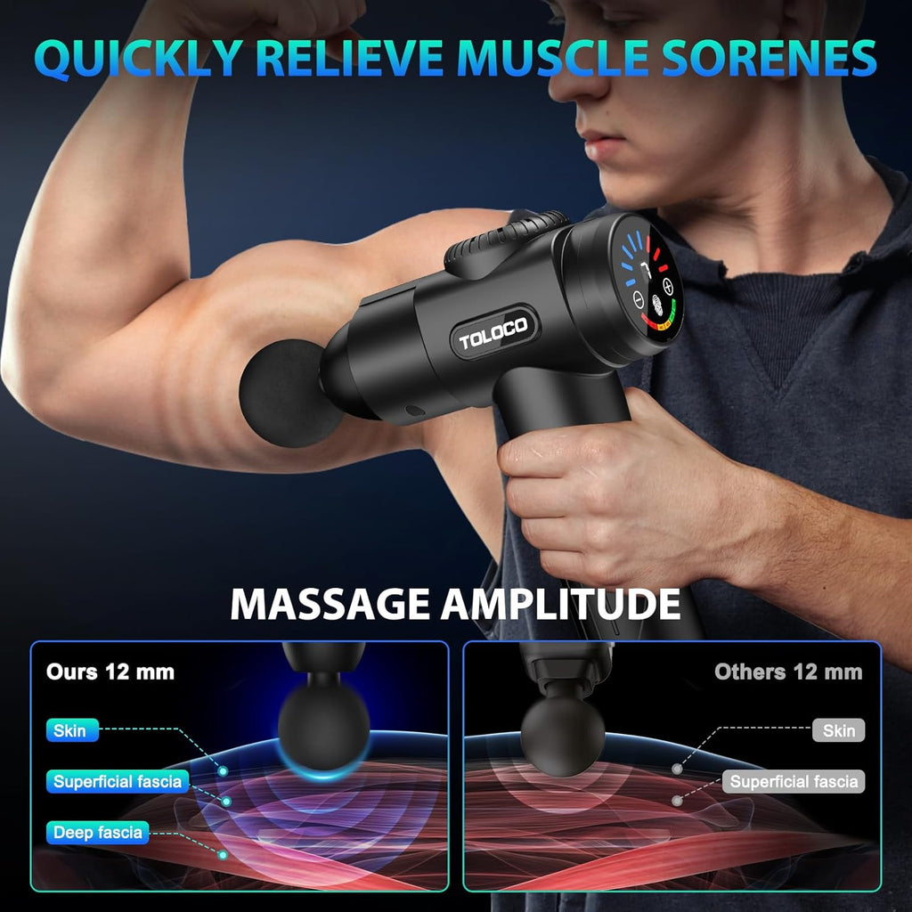 TOLOCO Massage Gun, Deep Tissue Back Massage for Athletes for Pain Relief, Percussion Massager with 10 Massages Heads & Silent Brushless Motor, Mothers Day Gifts, Black