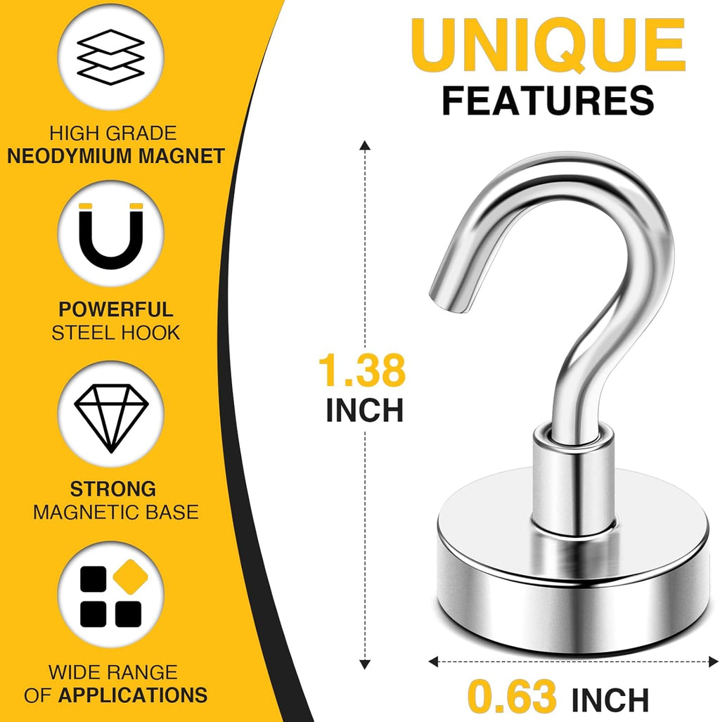 DIYMAG Magnetic Hooks, 30lbs+ Magnet Hook 2026 Cruise Cabin Ship Essentials N52 Heavy Duty Strong Magnets Refrigerator Fridge Hanging for Classroom Beach Vacation Kitchen Grills Home 6 Pack