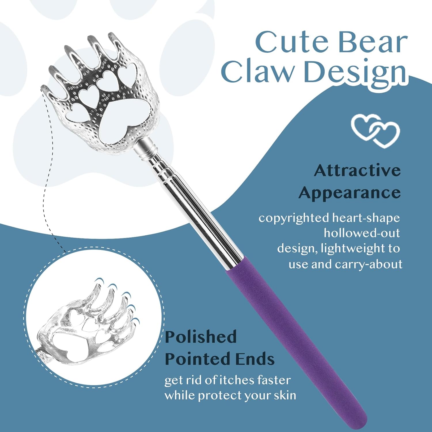 Plazuria (4-Pack) Extendable Back Scratchers - Metal Claws with Telescopic Rubber Handles - Stocking Stuffers for Men, Women, Kids