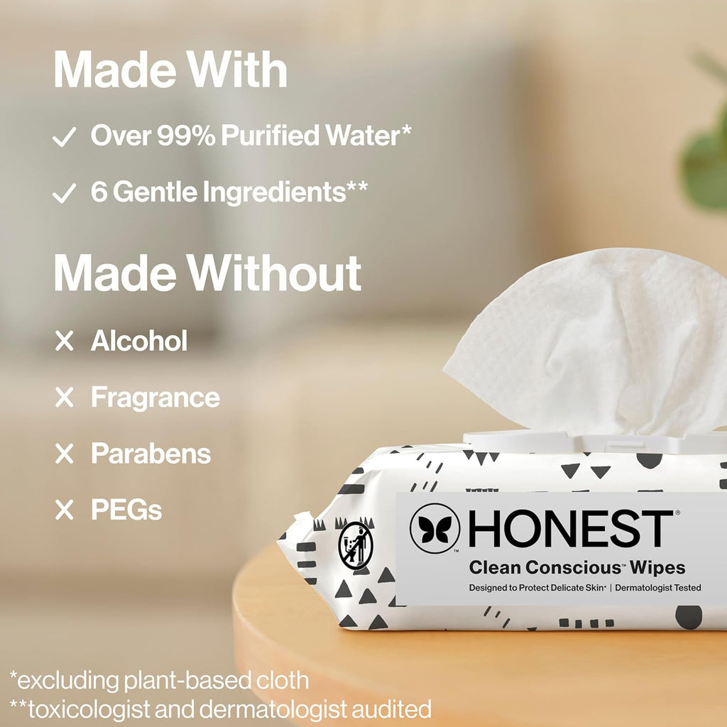 The Honest Company Baby Wipes for Sensitive Skin, Hypoallergenic, Fragrance-Free, Multi-Use, Pattern Play Design, 720 Count (8 Packs of 90)