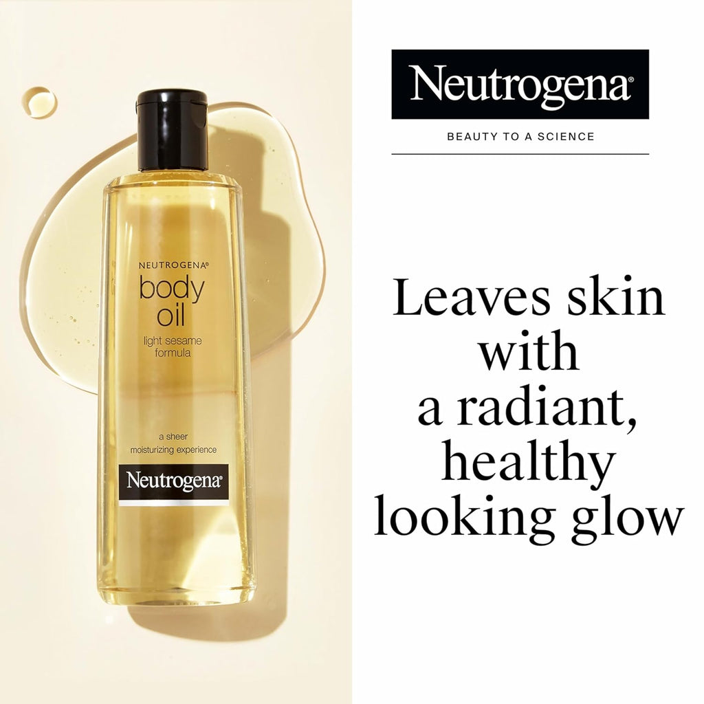 Neutrogena Body Oil, Light Sesame Formula, Fragrance Free, Lightweight Moisturizing Body Oil for Silky, Soft Skin, Non-Greasy Hydration, 8.5 fl oz Bottle, 1 Count